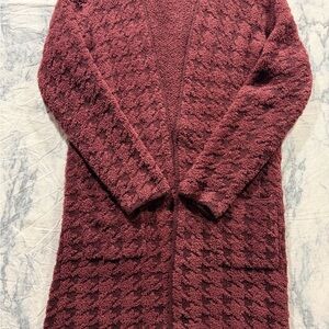 Nine West Cozy Textured Open-Front Cardigan - Burgundy